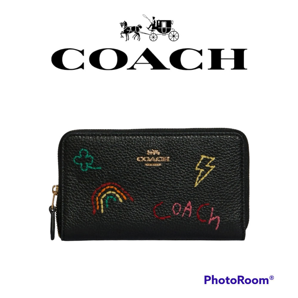 New 🎀 Coach Medium Id Zip Wallet With Diary Embroidery